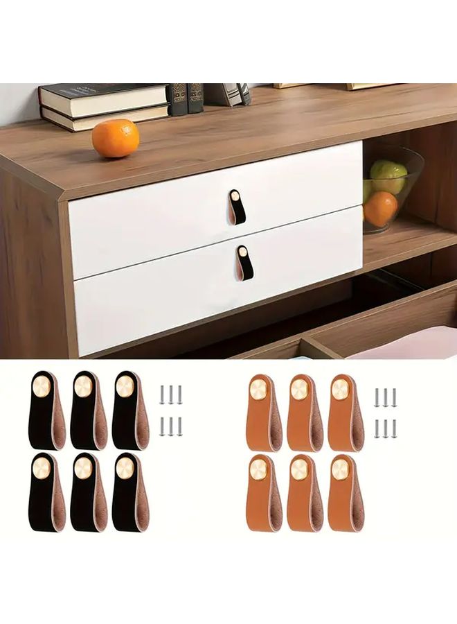 6pcs Black Premium Cowhide Faux Leather Cabinet Handles Knobs For Wardrobe Drawers - Image 2